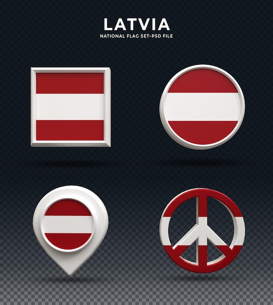 PSD latvia flag 3d rendering dome button and on glossy base