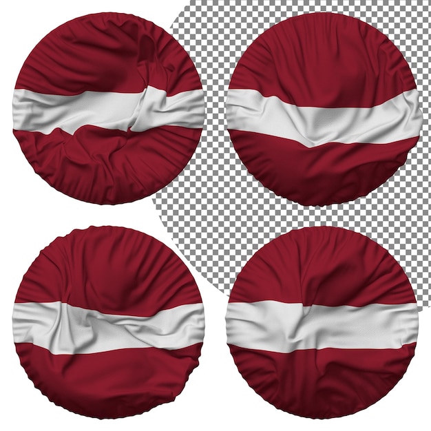 Bandiera della lettonia a forma rotonda isolata con diversi stili di ondulazione bump texture rendering 3d