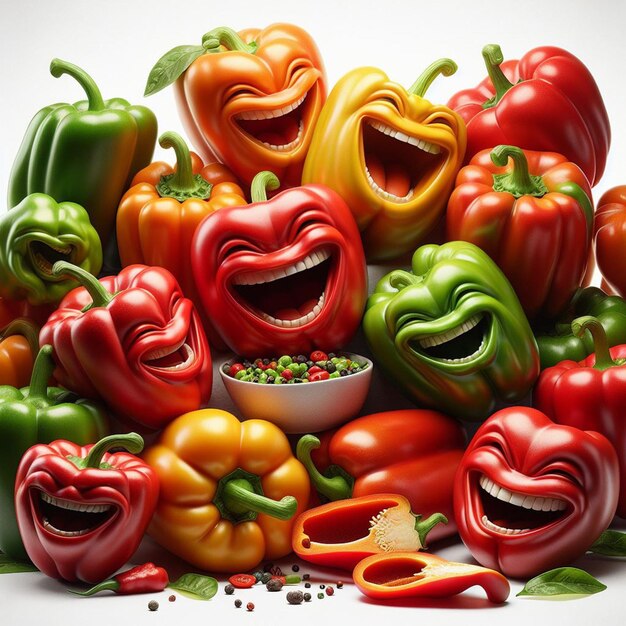 PSD laughing bellpepper potpourri food still of various bellpepper colorful vegetables