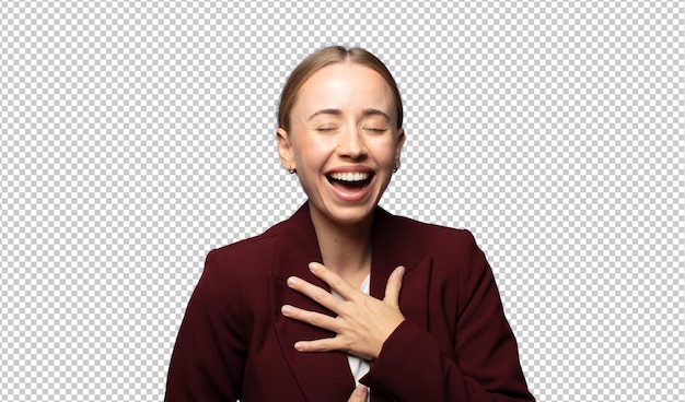 laughing out loud at some hilarious joke feeling happy and cheerful having fun