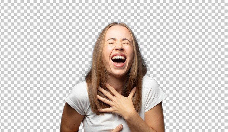 PSD laughing out loud at some hilarious joke feeling happy and cheerful having fun