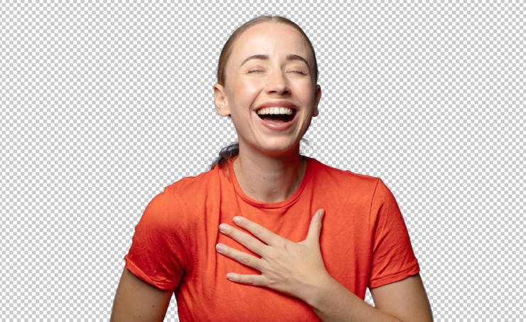PSD laughing out loud at some hilarious joke feeling happy and cheerful having fun