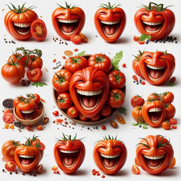 Laughing tomato potpourri food still of various tomato colorful vegetables