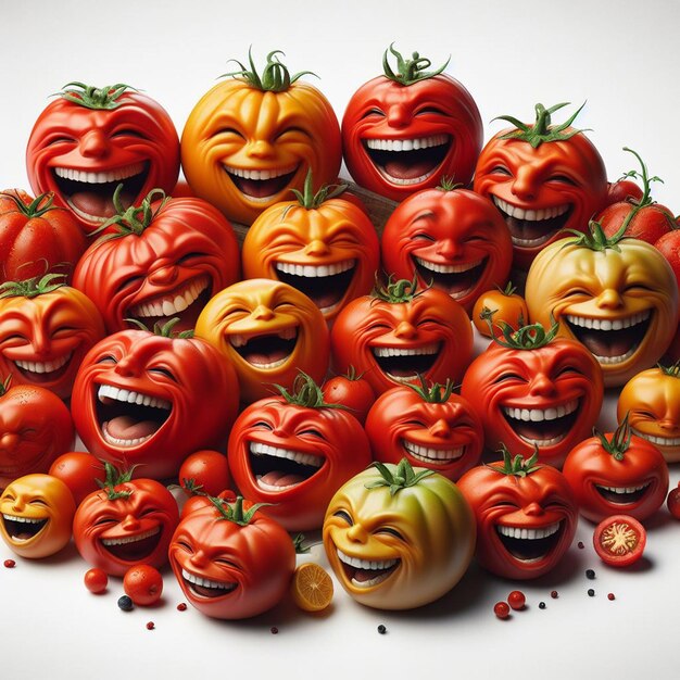 PSD laughing tomato potpourri food still of various tomato colorful vegetables