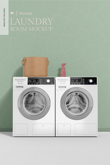 Laundry room wall mockup with washing machines