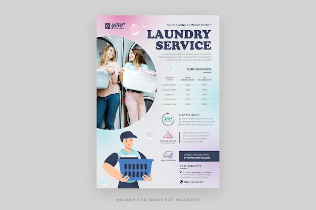 Laundry service flyer template in psd