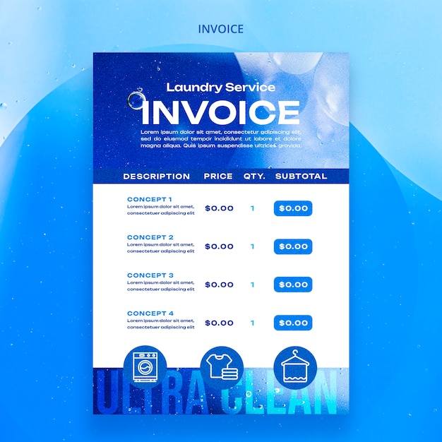 PSD laundry service invoice template