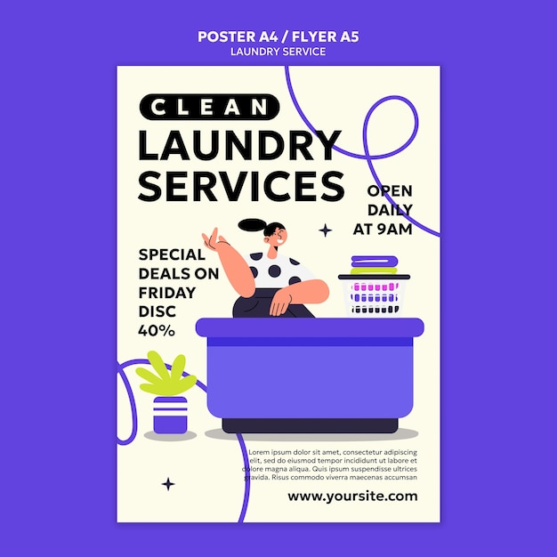 PSD laundry service poster template