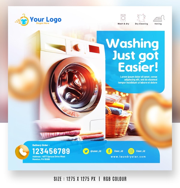 PSD laundry wash and dry service promotion banner templates