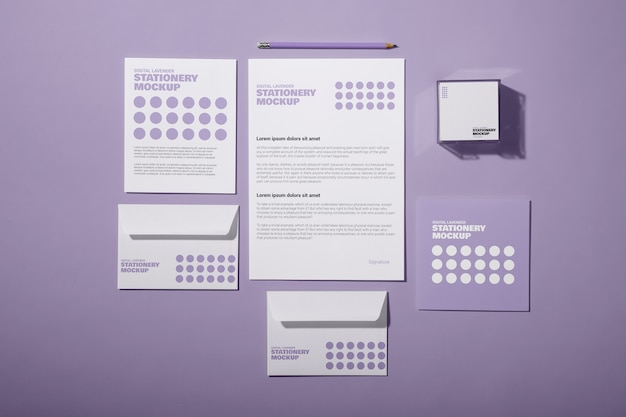 PSD lavendel schaduw briefpapier collectie mock-up