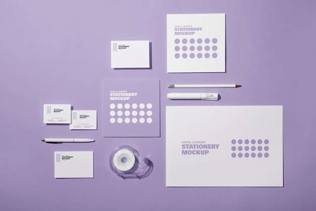 PSD lavendel schaduw briefpapier collectie mock-up