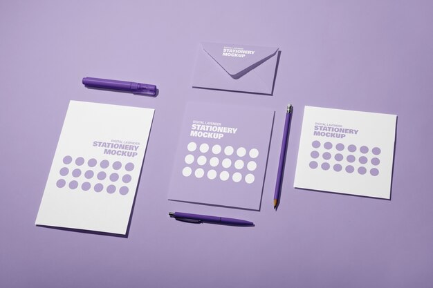 PSD lavendel schaduw briefpapier collectie mock-up