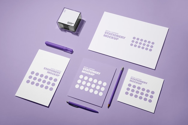 PSD lavendel schaduw briefpapier collectie mock-up