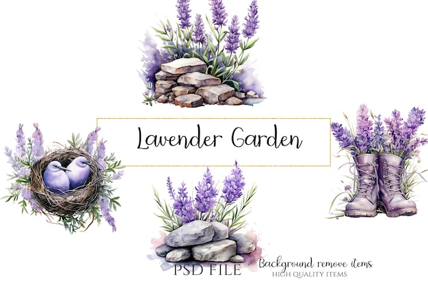 PSD lavendeltuin grafische illustraties