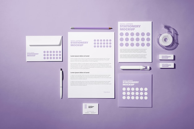 PSD lavender shade stationery collection mock-up
