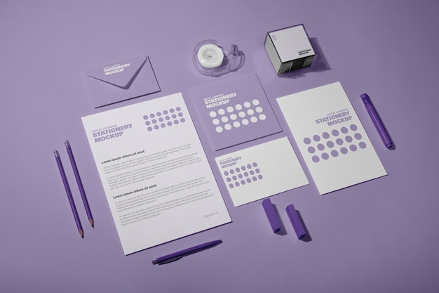 PSD lavender shade stationery collection mock-up