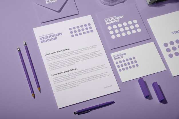 PSD lavender shade stationery collection mock-up