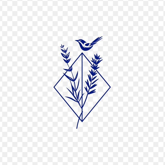 PSD Логотип insignia lavender stalk с геометрическими формами и птицей psd векторная татуировка контурный художественный дизайн