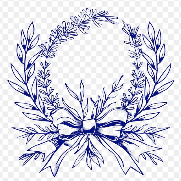 PSD logo dell'emblema della corona di lavanda con arco e vortici decorativi o psd vector tattoo outline art design