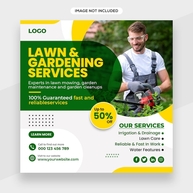 PSD lawn garden service instagram banner or social media post or facebook cover template