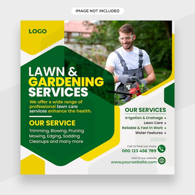 Lawn garden service instagram banner or social media post or facebook cover template