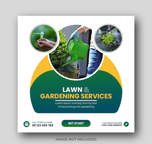 Lawn and gardening service social media post square flyer web banner template