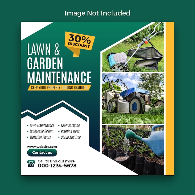 PSD lawn or gardening service social media post template