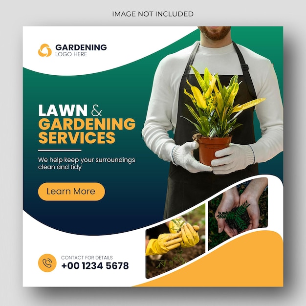 Lawn or gardening service social media post and web banner template