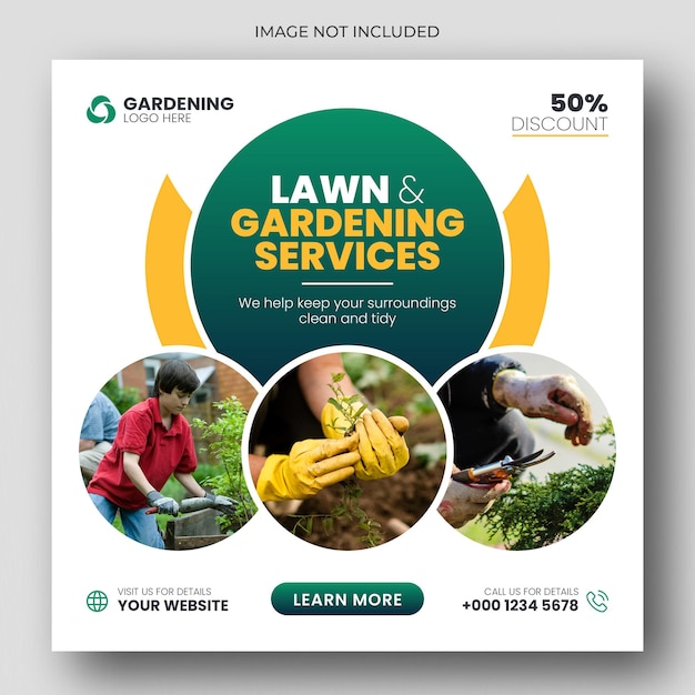 Lawn or gardening service social media post and web banner template