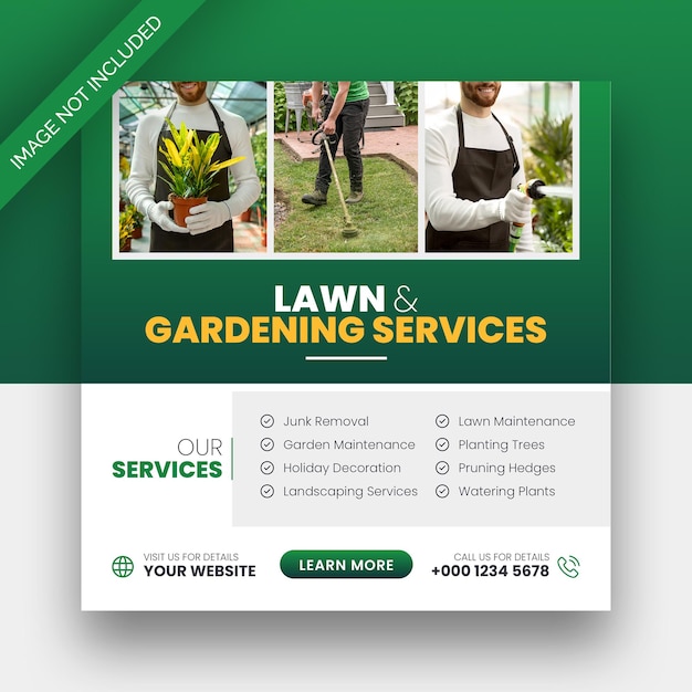 PSD lawn or gardening service social media post and web banner template