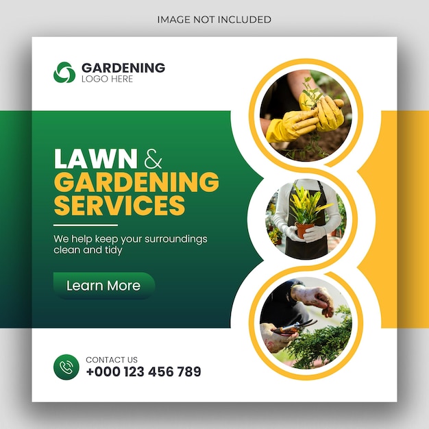 Lawn or gardening service social media post and web banner template