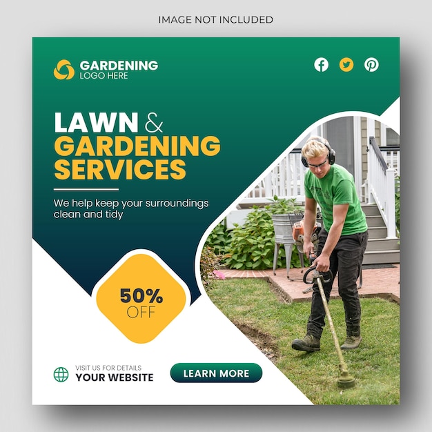 Lawn or gardening service social media post and web banner template