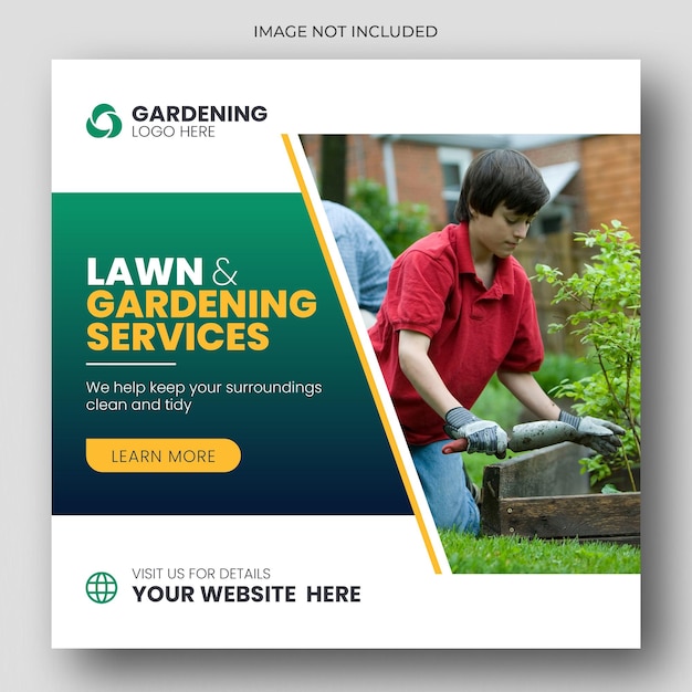 Modello di post sui social media e banner web per il servizio di prato o giardinaggio