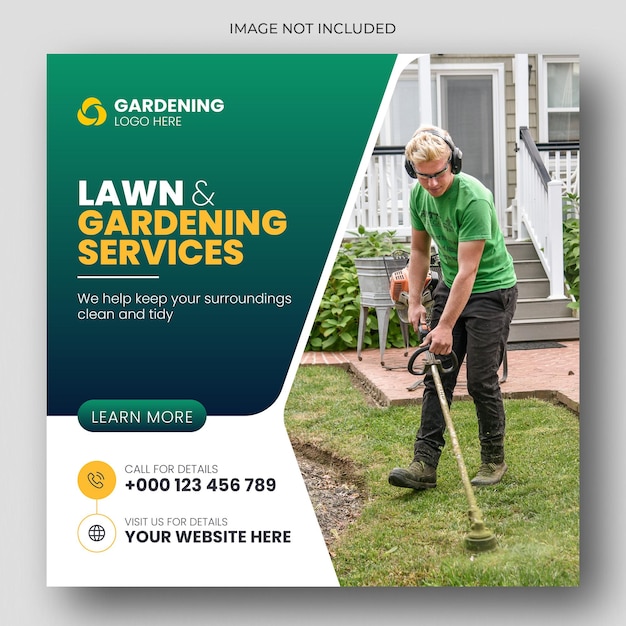 PSD lawn or gardening service social media post and web banner template