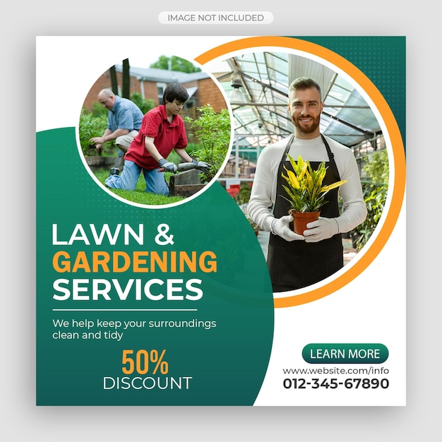 Lawn or gardening service social media post and web banner template