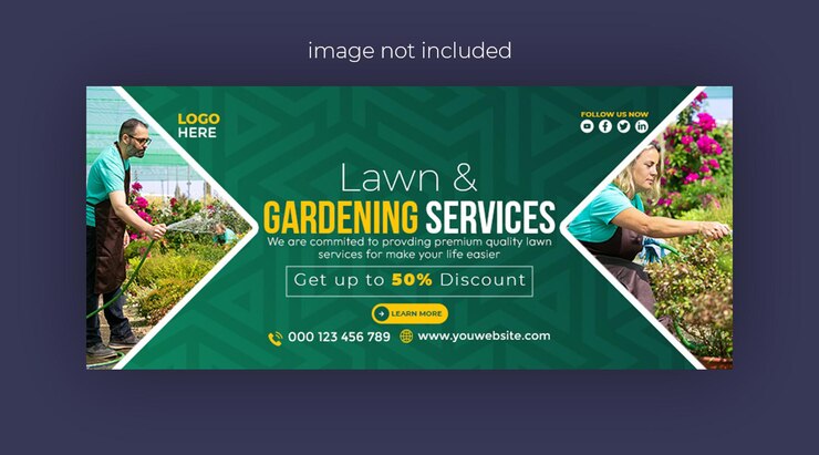 PSD lawn of garden service facebook cover bannerontwerp