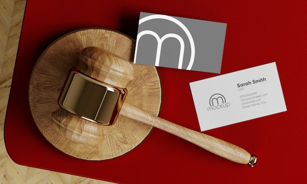 PSD lawyer judge business card mockup gavel