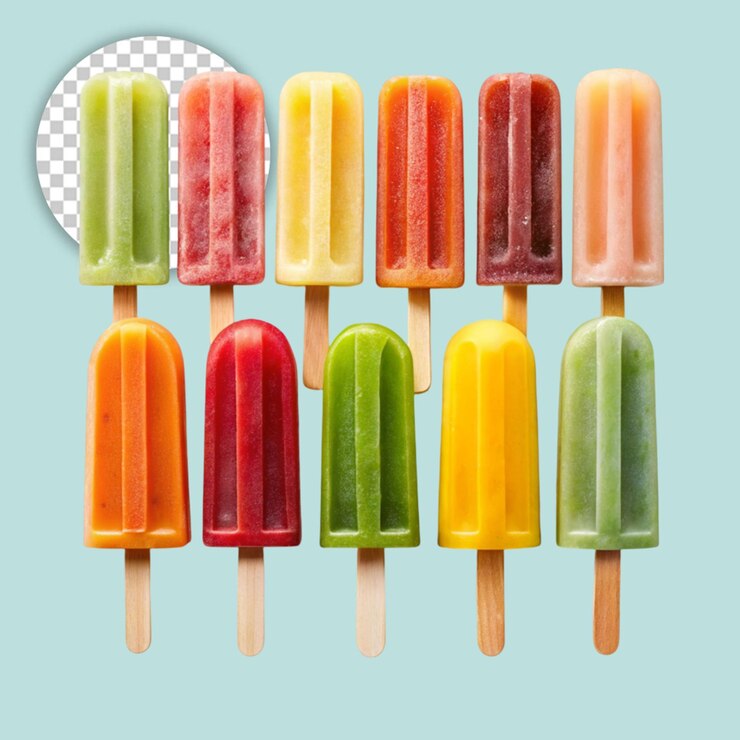 PSD lay flavored ice cream on sticks on on transparent background