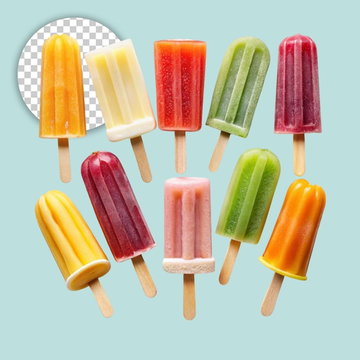 PSD lay flavored ice cream on sticks on on transparent background