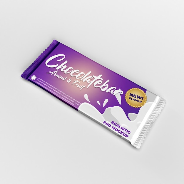 Laying side Big chocolate bar doff foil matte product packaging advertising mockup
