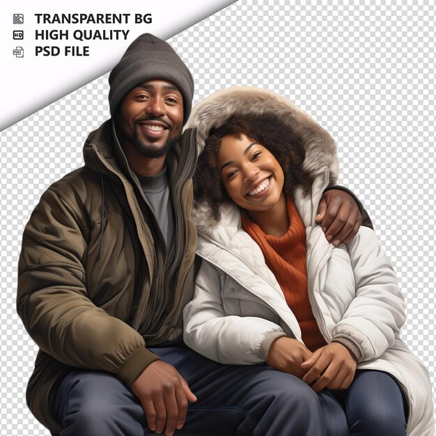 PSD lazy black couple ultra realistic style white background