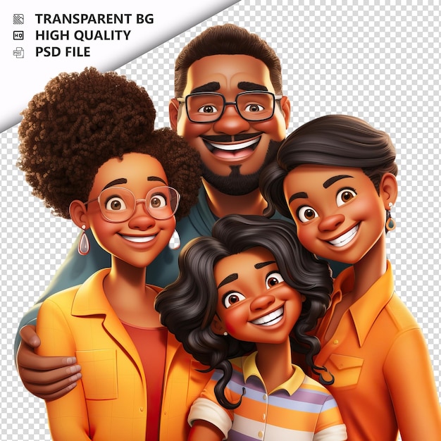 Lazy black family 3d cartoon style sullo sfondo bianco