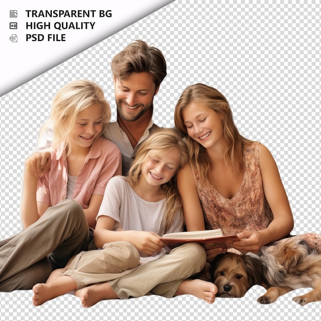 PSD lazy european family ultra realistische stijl witte achtergrond