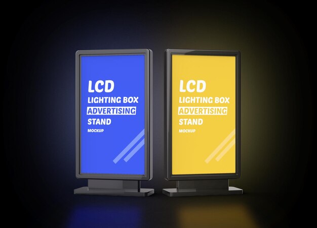 PSD mockup di supporto pubblicitario per scatola di illuminazione lcd