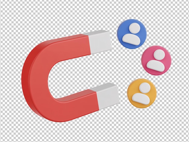 Lead Generation Magnet Attracting Customers 3D Cartoon Illustration PNG