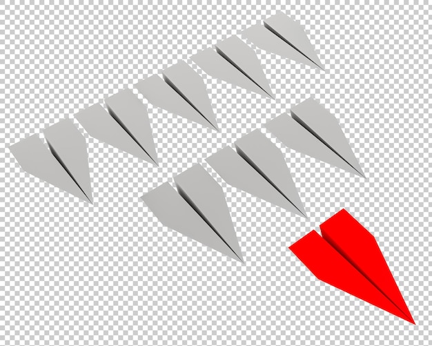 Leadership concept red leader plane leads other planes forward isolated on transparent psd background