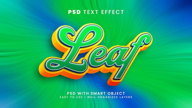 Leaf 3d bewerkbaar teksteffect met frisse en mooie tekststijl