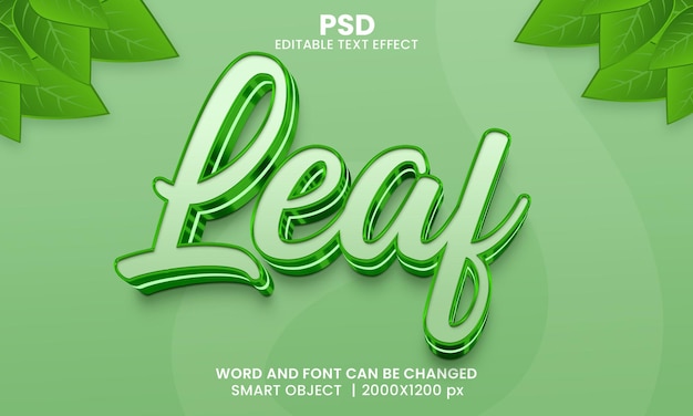 Лист 3d редактируемый текстовый эффект premium psd с фоном