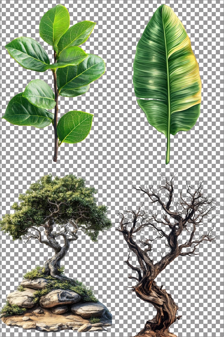PSD leaf plant nature tree branch hyperrealistic isolated png with clear transparent background highly d