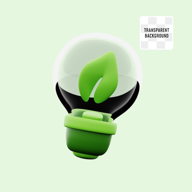 PSD leaf young plant inside light bulb for ecology smart nature environment smart solution 3d icon illustration render design